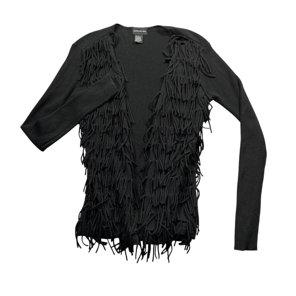 Central Park West Small Open Front Fringe Front Long Sleeve‎ Women's Sweater